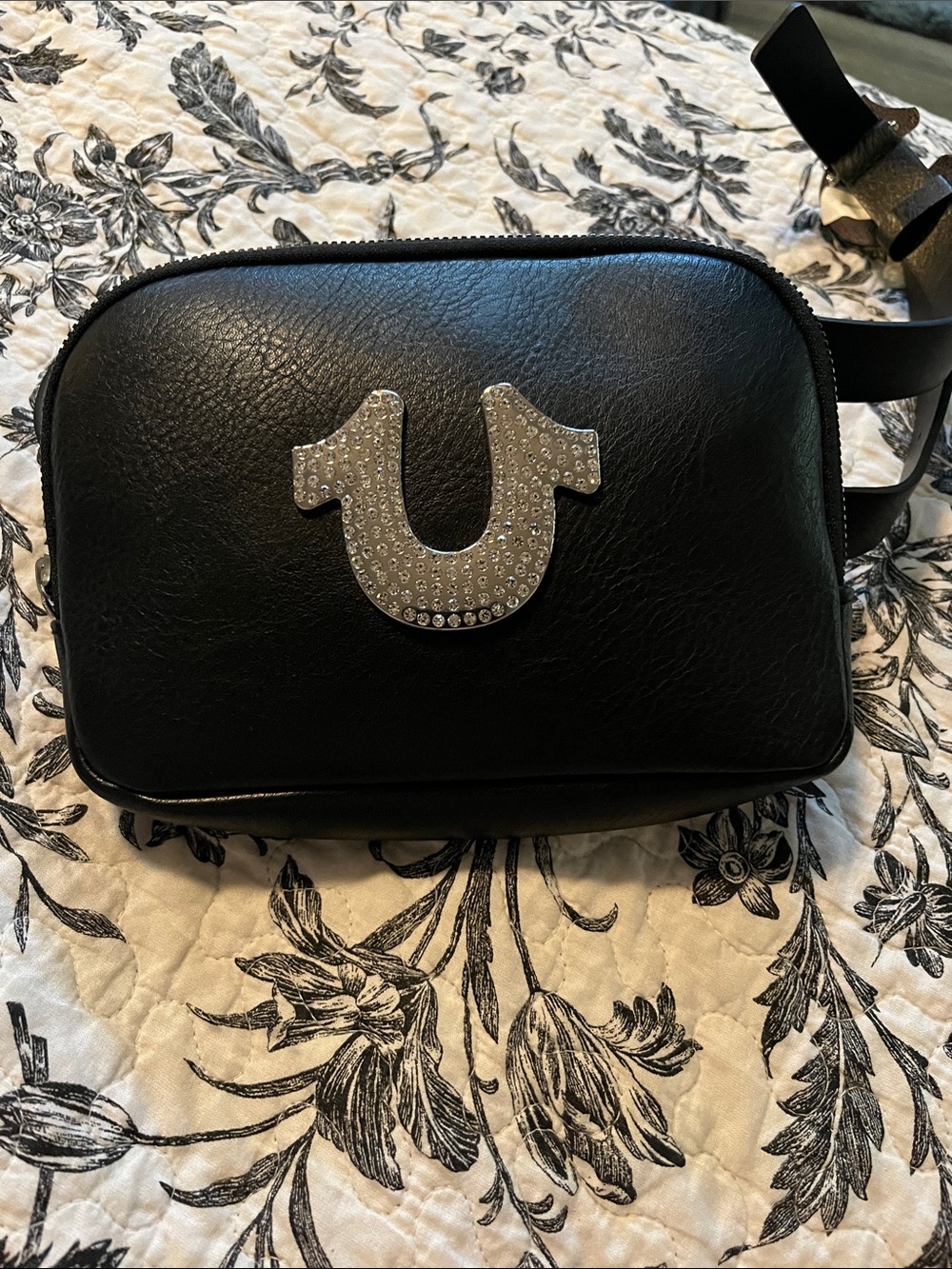 True Religion Black Belt bag with Rhinestone Horseshoe